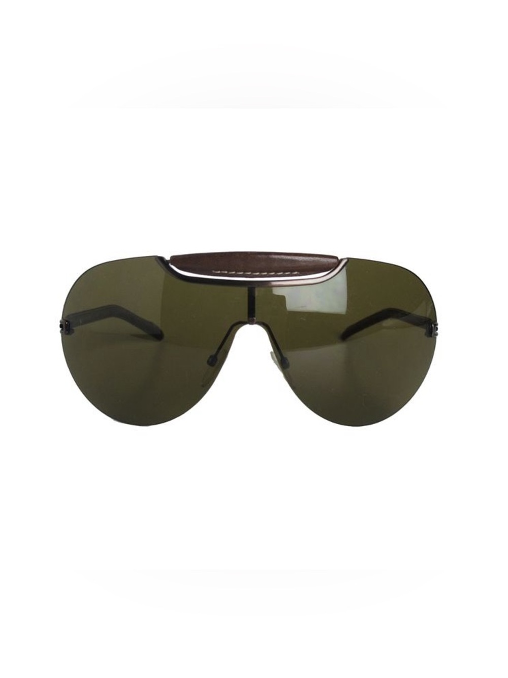 Ermenegildo Zegna Olive Shield Aviator Sunglasses with Brown Brow Bar